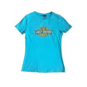 Harley Davidson Womens T-Shirt Size Large Blue Graphic 100% Cotton Basic